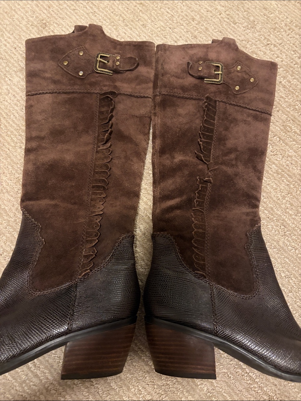 Franco Sarto Brown Suede and Leather Knee High Heeled Boots